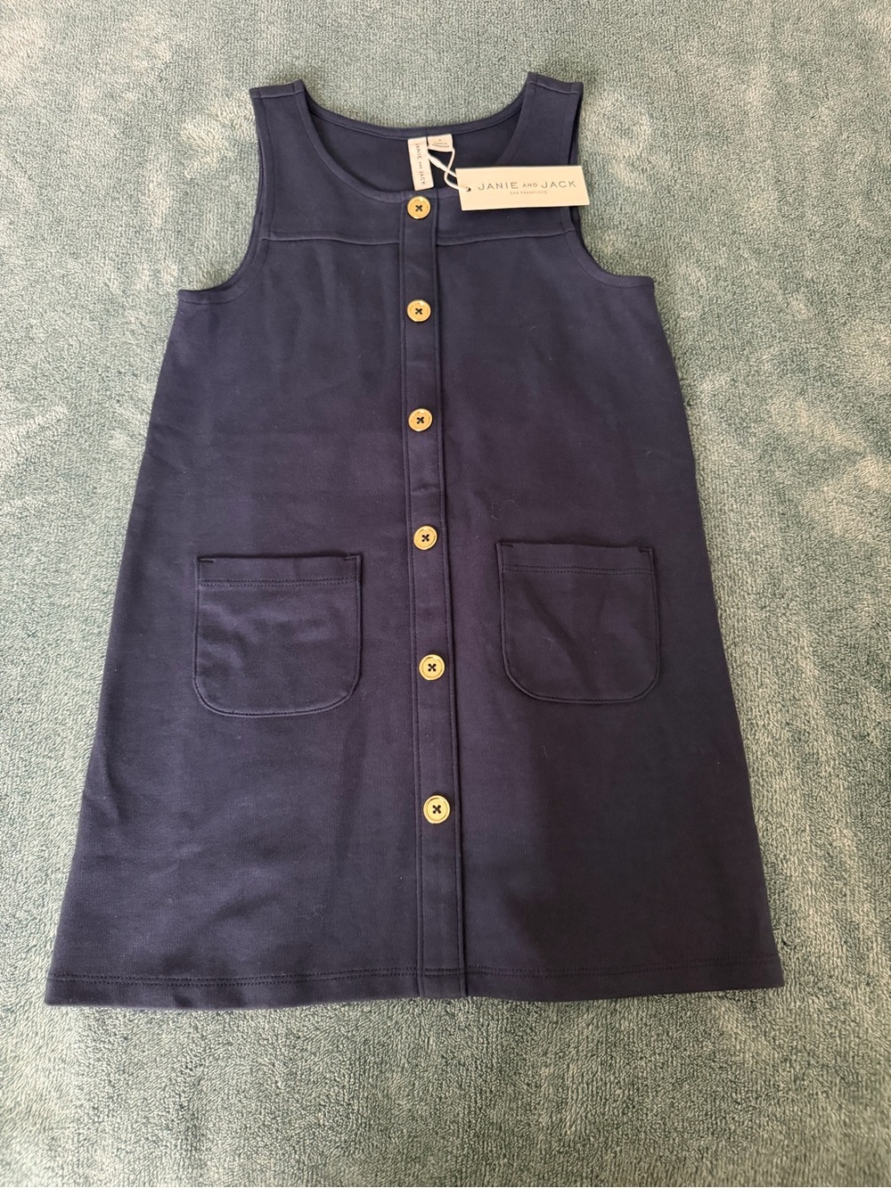 New Janie and Jack The Button Ponte Jumper Dress Navy Blue Uniform Size 5